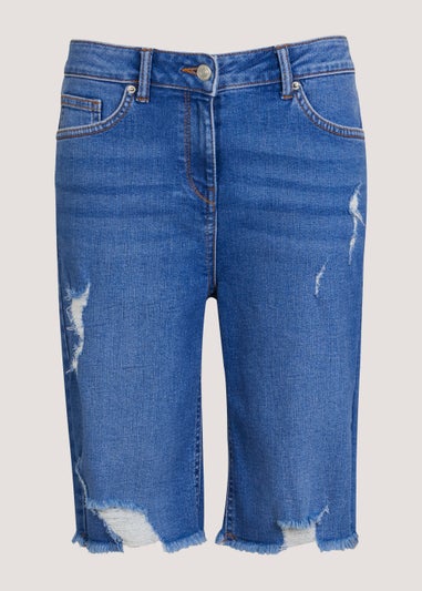April Blue Denim Knee Length Shorts