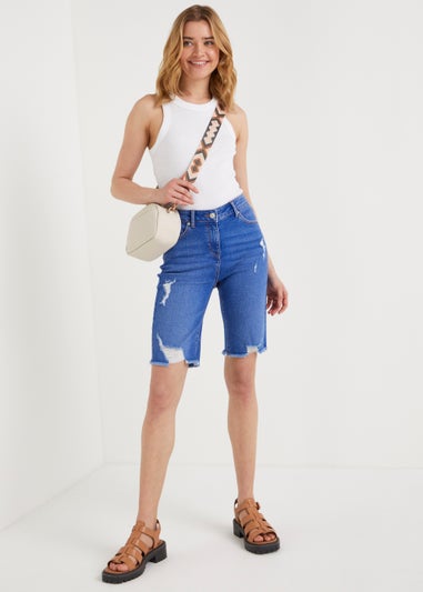 April Blue Denim Knee Length Shorts