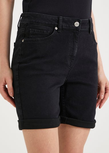 April Black Denim Shorts