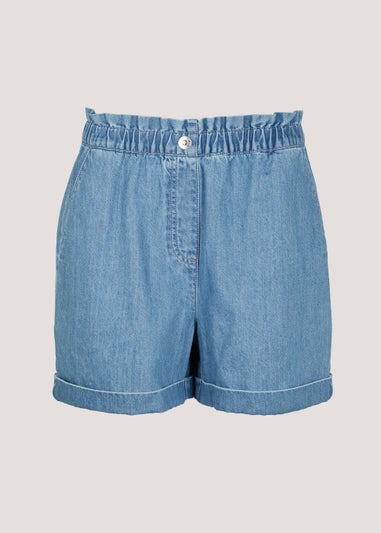 Mid Wash Denim Paperbag Shorts