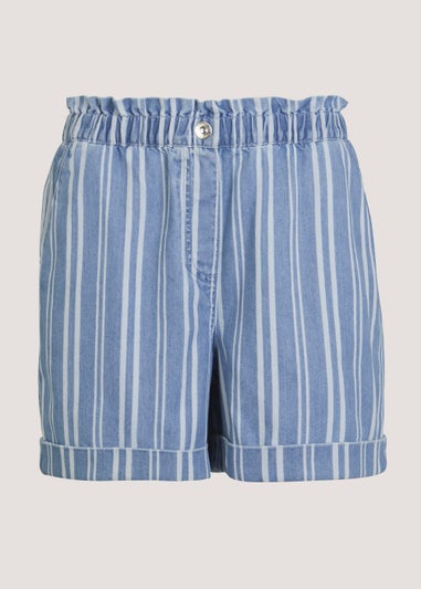 Blue Stripe Denim Paperbag Shorts