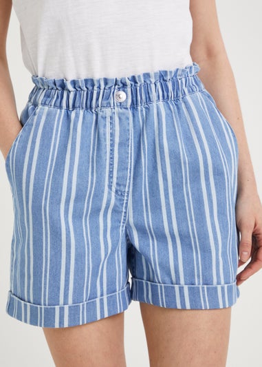 Blue Stripe Denim Paperbag Shorts