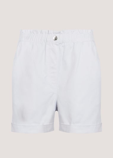 White Paperbag Denim Shorts