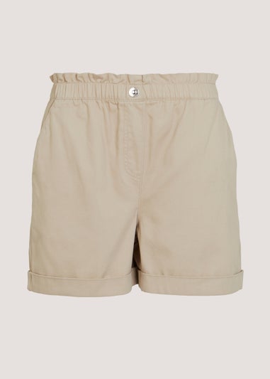 Stone Paperbag Denim Shorts