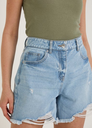 Light Wash Ripped Denim Shorts