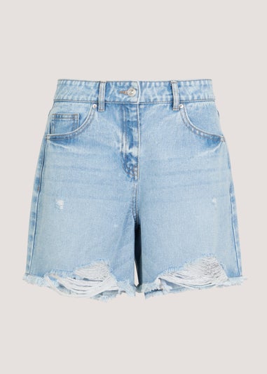 Light Wash Ripped Denim Shorts