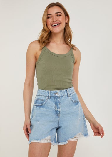 Light Wash Ripped Denim Shorts