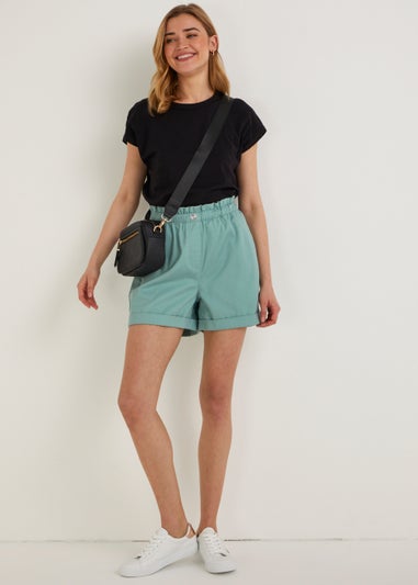 Green Paperbag Denim Shorts