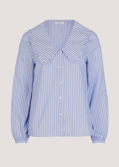Blue Stripe Seersucker Collar Blouse