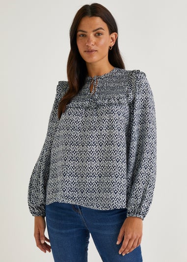 Blue Ikat Print Blouse