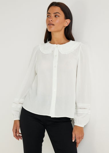 Cream Crinkle Collar Blouse