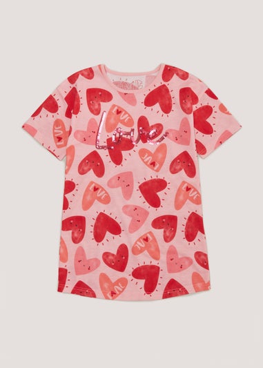 Girls Pink Heart Nightie (4-13yrs)