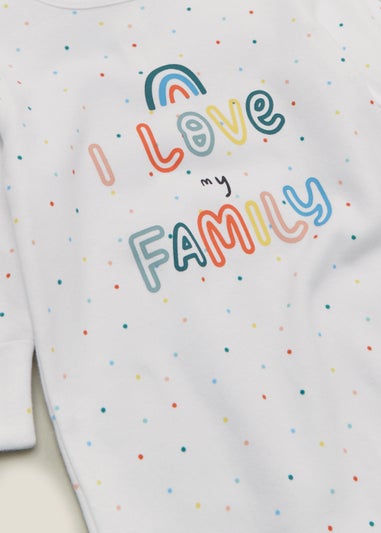 Baby White Family Slogan Sleepsuit (Tiny Baby-18mths)