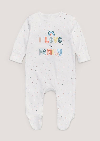 Baby White Family Slogan Sleepsuit (Tiny Baby-18mths)