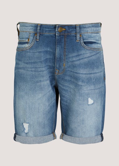 Mid Wash Ripped Denim Shorts
