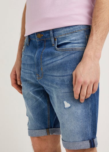 Mid Wash Ripped Denim Shorts