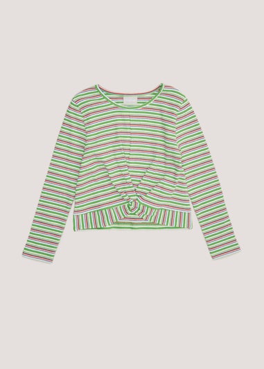 Girls Green Stripe Knot Top (4-13yrs)