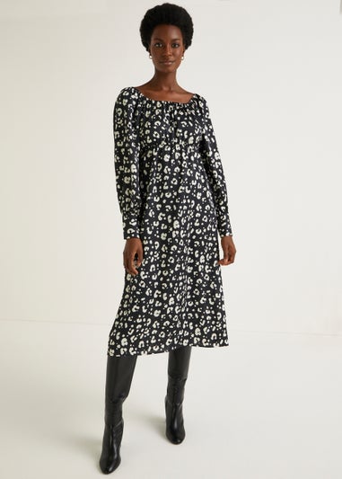 Monochrome Animal Print Satin Bubble Midi Dress