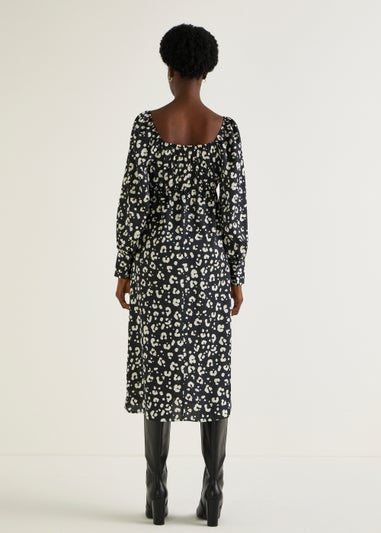 Monochrome Animal Print Satin Bubble Midi Dress