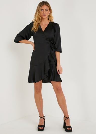 Be Beau Black Frill Satin Mini Dress