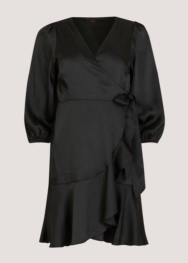 Be Beau Black Frill Satin Mini Dress