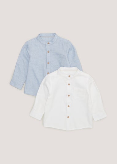 Boys 2 Pack Grandad Collar Shirts (9mths-6yrs)