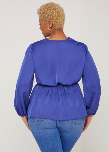 Papaya Curve Blue Wrap Satin Blouse