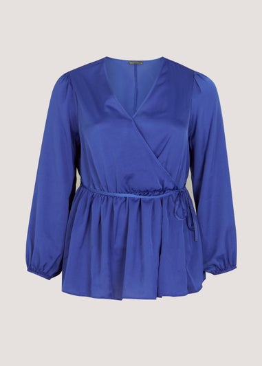 Papaya Curve Blue Wrap Satin Blouse