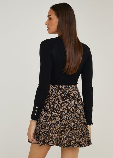 Et Vous Black Print Mini Skirt