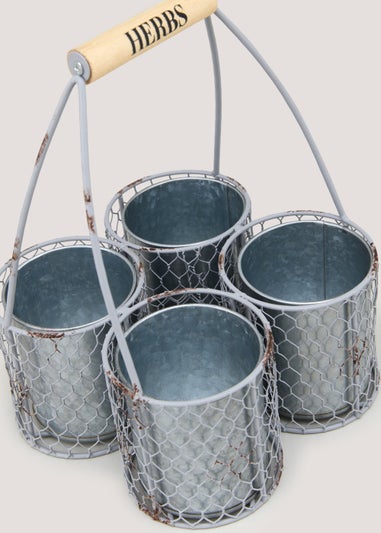 Set of 4 Grey Mini Planters in Carrier (18cm x 18.5cm x 26.5cm)