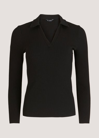 Et Vous Black Ribbed Long Sleeve Top