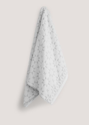 White Geo Sculpted 100% Cotton Hand Towel