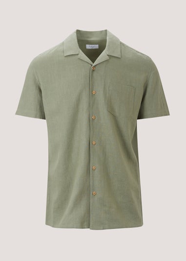 Khaki Linen Blend Short Sleeve Shirt