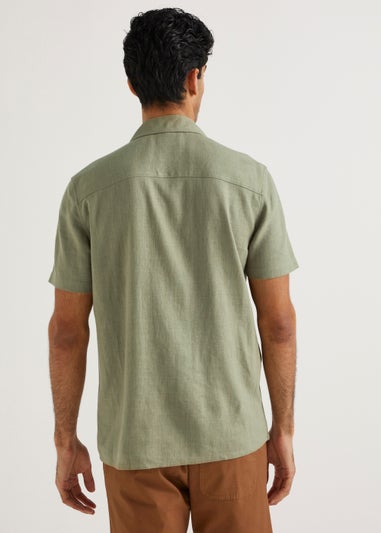 Khaki Linen Blend Short Sleeve Shirt
