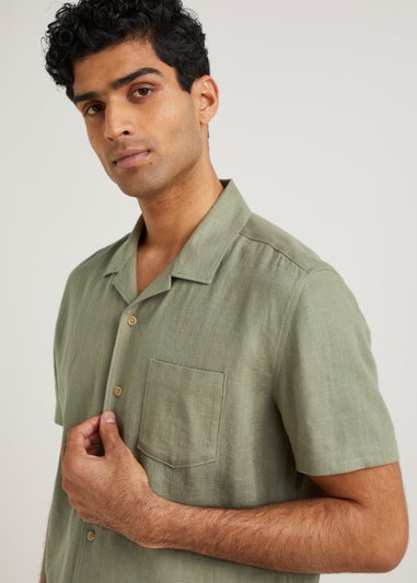 Khaki Linen Blend Short Sleeve Shirt