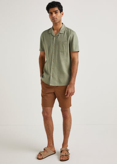 Khaki Linen Blend Short Sleeve Shirt
