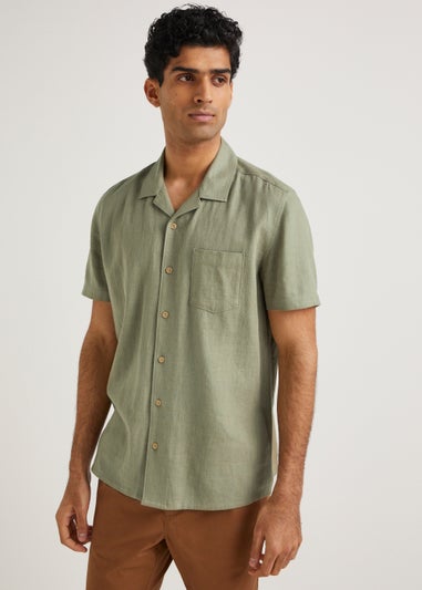 Khaki Linen Blend Short Sleeve Shirt