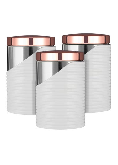 Tower Set of 3 White Canisters (12cm x 12cm x 17cm)