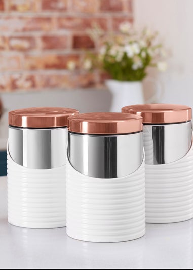 Tower Set of 3 White Canisters (12cm x 12cm x 17cm)