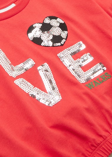 Girls Red Wales Print T-Shirt (4-13yrs)