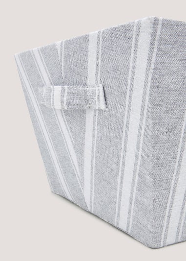 Grey Stripe Fabric Storage Tray (43cm x 33cm x 23cm)