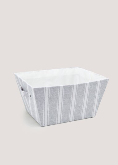 Grey Stripe Fabric Storage Tray (43cm x 33cm x 23cm)