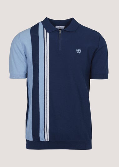 Navy & Blue Stripe Quarter Zip Polo Shirt