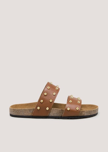 Tan Leather Stud Sandals