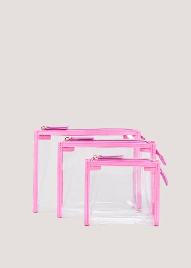 3 Pack Pink & Clear Cosmetic Bag (23cm x 7cm x 18cm)