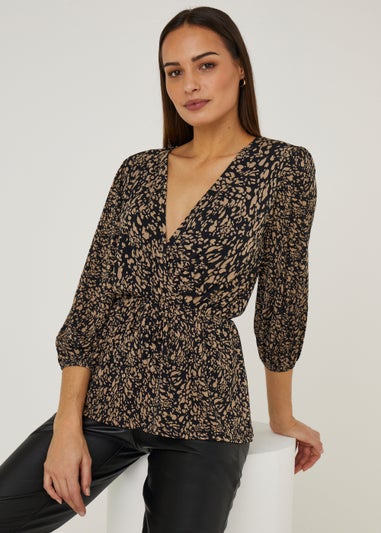 Et Vous Brown Frill Wrap Top