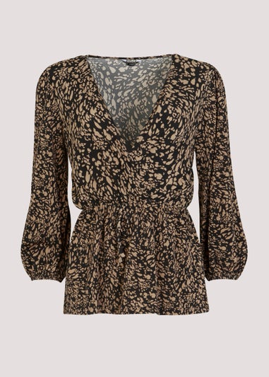 Et Vous Brown Frill Wrap Top