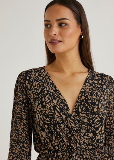 Et Vous Brown Frill Wrap Top