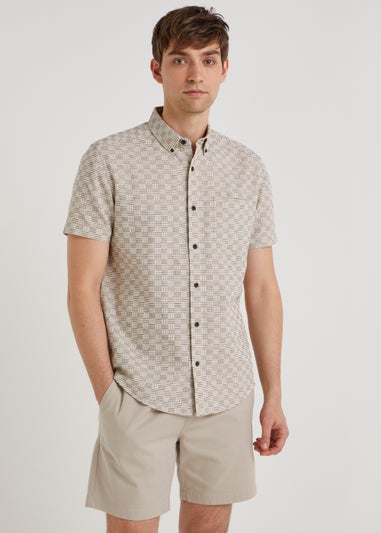 Ecru Stripe Textured Short Sleeve Shirt