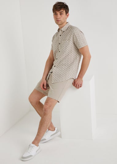 Ecru Stripe Textured Short Sleeve Shirt